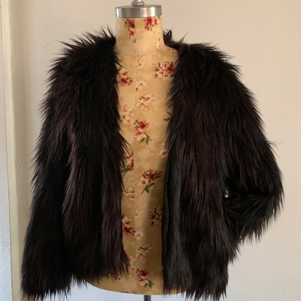 Black H&M faux fur coat.